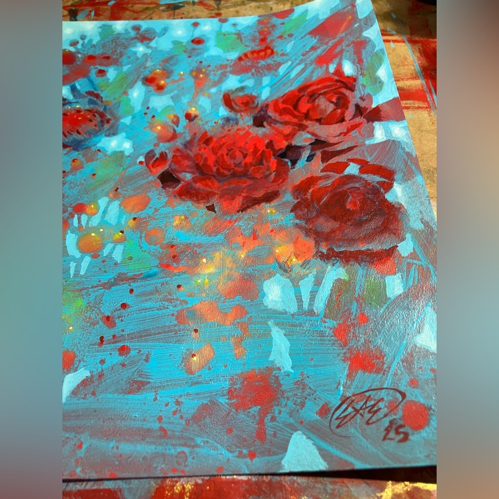 Original painting rose garden surreal art impressionist floral decor Artettina - Picture 8 of 10